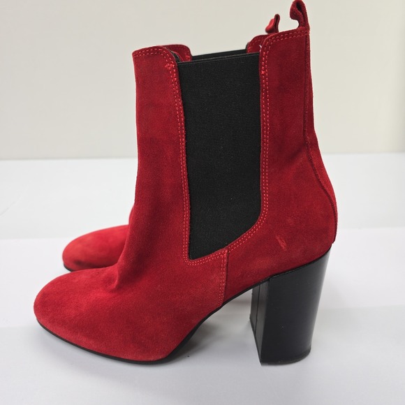 Barneys New York Shoes - Barneys New York Red Suede Chelsea Ankle Boots Block Heel Made in Italy Size 39